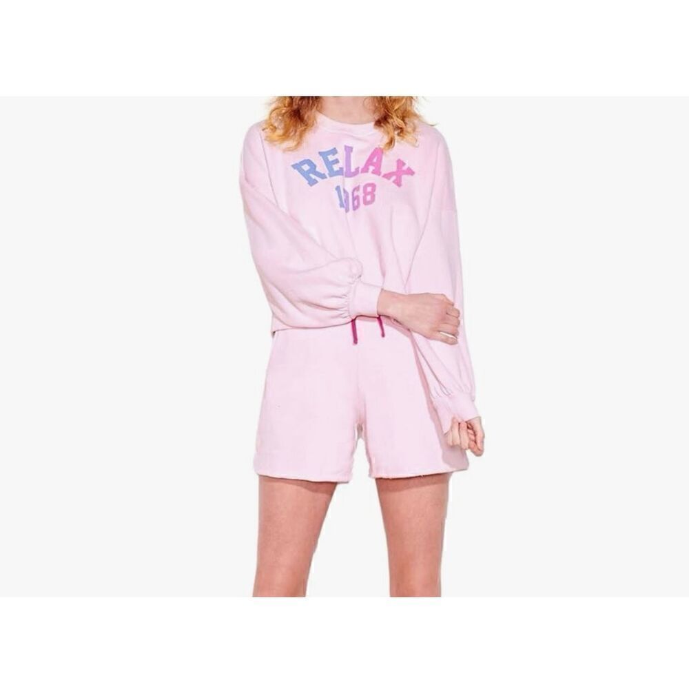 Sundry “Relax 1968” Petal Pink Ombre Graphic Cotton Fleece Lined Relaxed Crewnec